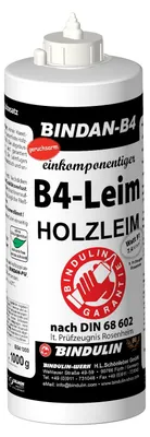 Produktbild von 1000 ml Flasche Bindan-B4 (1-Komponenten-B4-Leim) Holzleim  inkl.1 Leimspachtel und Pinsel