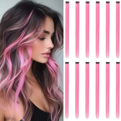 Produktbild von Clip-in Haarverlängerungen 12 Stück Rosa 55 cm Hitzebeständig bis 160°C