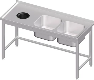 Produktbild von Spültisch ohne Grundboden, mit Abfallloch, 1700x600x850 mm, mit zwei Becken rechts, mit Aufkantung, verschweißt