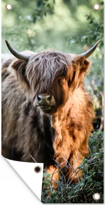 Produktbild von MuchoWow® 30x60 cm Outdoor-Poster Gartendeko Sichtschutz Garten Poster für den Garten  Schottische Highlander - Wald - Tiere
