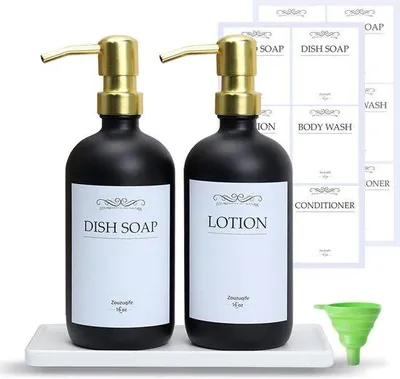 Immagine prodotto di Set di dispenser per sapone neri da 500 ml in Vetroceramica per cucina e bagno