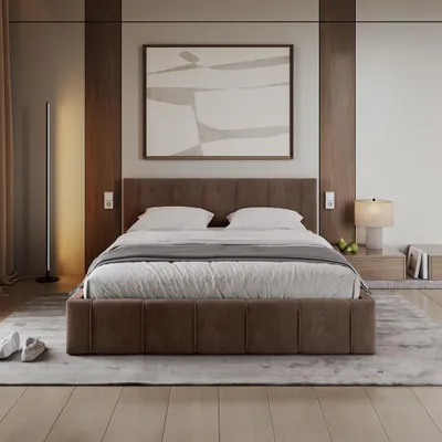 Immagine prodotto di FDM letto FLORIDA Trinity 180x200 cm letto imbottito con rete a doghe in metallo letto contenitore velluto marrone