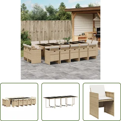 Produktbild von The Living Store 15-tlg. Garten-Essgruppe mit Kissen Beige Poly Rattan