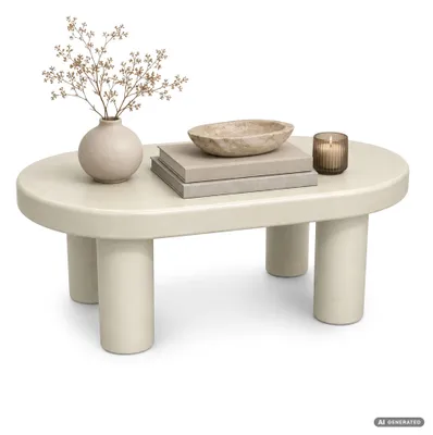 Produktbild von Ovaler Couchtisch MATE 85 cm Creme mit vier zylindrischen Beinen