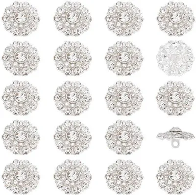 Zdjęcie produktu dla Guziki z kryształkami – wzór kwiatowy – 20 sztuk, 18 x 10 mm