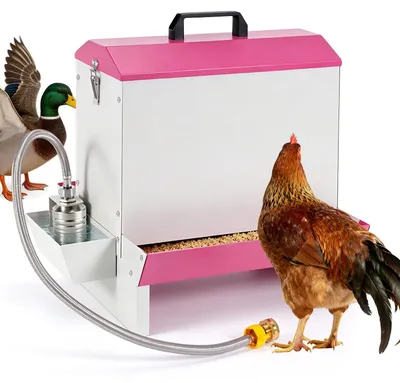 Immagine prodotto di Elzusha: distributore automatico 2-in-1 per mangime e acqua per polli, realizzato in acciaio zincato