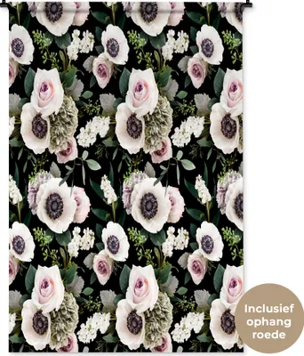 Produktbild von MuchoWow® Wandteppich Wandbehang Blumen - Anemone - Rosen 120x180 cm Tapisserie Dekoration Wandtuch - Schlafzimmer - Dekorationen für das Haus