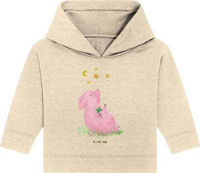 Produktbild von Mr. & Mrs. Panda Organic Baby Hoodie Schwein Glück 12. - 18. Monat - Natural Raw - Geschenk, Glücksbringer, Ziele, Träume, Motivation, Kapuzensweatshirt, Sterne