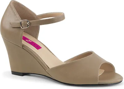 Produktbild von KIMBERLY-05 Pleaser Pink Label Peep Toe Sandaletten Keilabsatz taupe Lederoptik