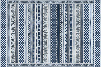 Produktbild von Wasserdichter Vinylteppich mit geometrischem blauem Muster 150x225