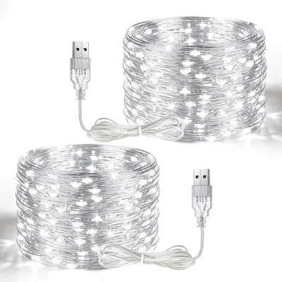 2er-Set USB-Lichterkette, 5 m, 50 LEDs, kaltweiß