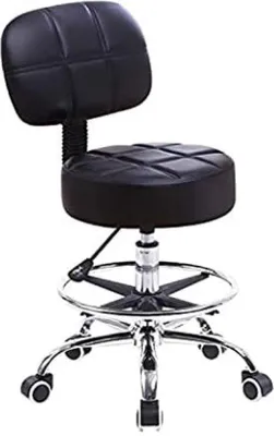Produktbild von Verstellbarer Werkstuhlstuhl mit Rückenlehne und Rollen - Kunstleder, Salonstuhl, Schwarz