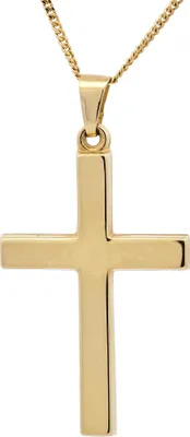 Produktbild von Anhänger Kreuz 585-14 Karat Gold mit vergoldeter Silberkette 60 cm