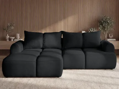 Produktbild von GrainGold Ecksofa L-Form Links Boono - Ecksofa mit Schlaffunktion und Bettkasten - Moderne Ecksofa, Wohnzimmer Ecksofa - Eckcouch Schwarz (Komodo 23)