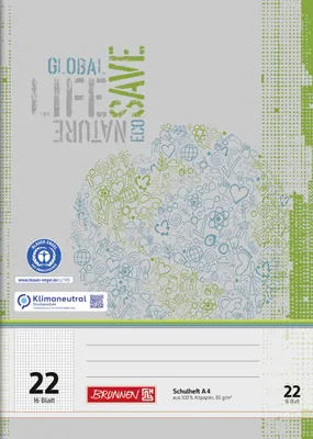 Image de Cahier d'écolier BRUNNEN Recyclé Linéature 22 quadrillé DIN A4 sans marge, 16 feuilles