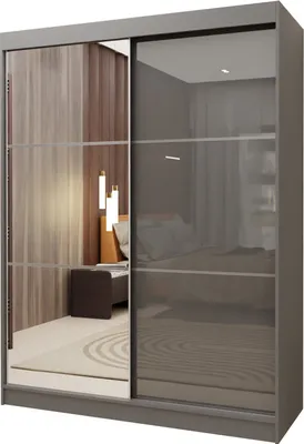 Produktbild von Masseno Schiebetürenschrank VITALE 150 cm Kleiderschrank Schlafzimmer Schrank 2-türig mit Spiegel und Lacobel Grau