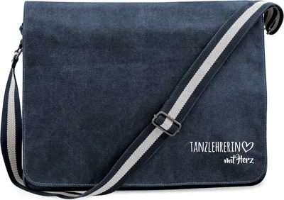 Produktbild von Huuraa Umhängetasche Tanzlehrerin mit Herz 14 Liter Vintage Navy Canvas Laptoptasche Geschenkidee