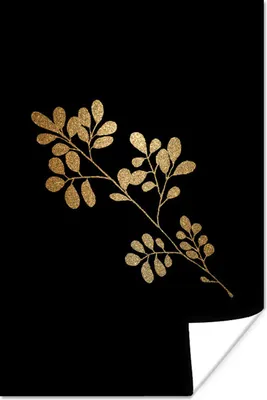 Produktbild von MuchoWow® Poster Blätter - Zweig - Gold 80x120 cm - Papierdruck