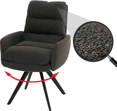 Obrázek produktu pro Jídelní židle HWC-G66, kuchyňská židle židle, otočná automatická poloha látka/textil bouclé MVG  tmavě šedá, s područkami