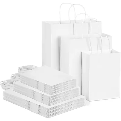 Produktbild von Papiertüten mit Henkel 45 Stück Weiß Gemischte Größen Kraftpapier für Geschenke & Einkauf