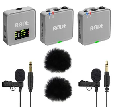 Immagine prodotto di Rode Wireless GO Gen 3 grigio pietra con 2 microfoni lavalier GO e 2 WS05