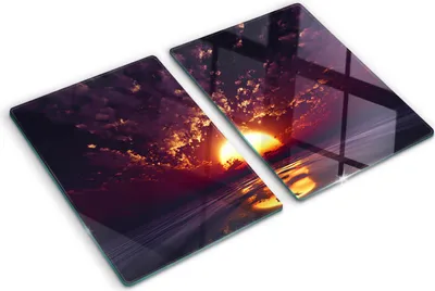 Obrázek produktu pro Kryt varné desky – Kryt na indukční desku – Ochranná skleněná deska – 2x40x52 cm– Skleněné ochranné desky na sporák –Tvrzené sklo –Západ slunce