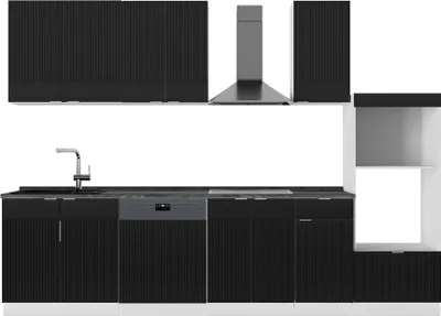 Produktbild von Küchenzeile Vicco Fame-Line Schwarz gestreift/Weiß 300 cm mit Hochschrank, AP Anthrazit, Model 51088