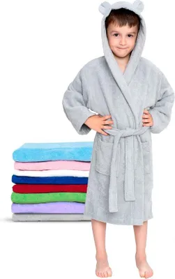 Produktbild von Famanu Kinderbademantel 100% Baumwolle - mit Kapuze und Taschen