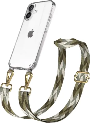 Produktbild von EAZY CASE Handykette - Verstellbarer Trageriemen kompatibel mit Apple iPhone 16, Handykordel mit transparenter Silikon-Hülle, Karabiner Gold, Mix Style, Band in Grün