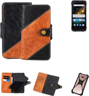 Produktbild von K-S-Trade Handyhülle Schutzhülle Bookstyle Case Wallet-Case kompatibel mit Blackview BV6900 Handy Cover Bumper Klapphülle schwarz hellbraun 1x