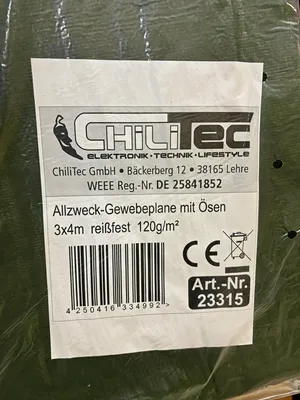 Zdjęcie produktu dla Uniwersalna plandeka materiałowa z oczkami 3x4 m, odporna na rozdarcie, 120 g/m², ciemnozielona