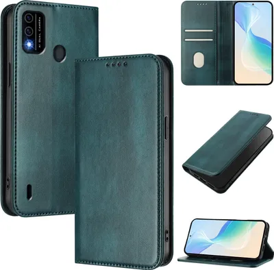 Image de Etui pour itel A48, étui en cuir vintage avec protection RFID, fentes pour cartes, support Vert