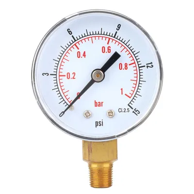 Image de Manomètre à cadran de 50 mm, raccord de fond 1/8 BSPT pour air, eau, huile et gaz (0-15 PSI, 0-1 bar)