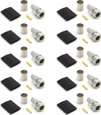 Image de N Connecteur femelle à sertir pour LMR400 Belden 9913 RG8, nickelé, avec broche dorée (pack de 10)