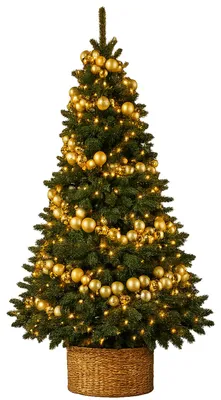 Produktbild von Künstlicher Weihnachtsbaum 210 cm – KÖNIGSGOLD II, geschmückt mit 240-teiligem Weihnachtsbaumschmuck, inkl. Ständer