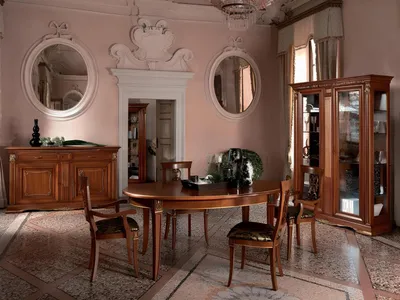 Produktbild von Esszimmer Komplett Garnitur Tisch Anrichte 4x Stuhl Set Vitrine Barock 7tlg. neu