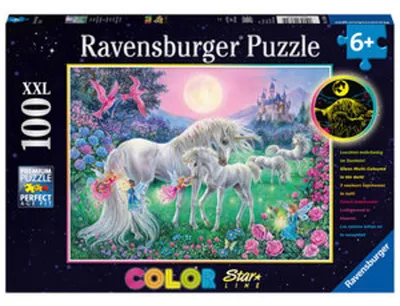 Produktbild von 100 Teile Ravensburger Kinder Puzzle XXL Star Line Einhörner im Mondschein 13670