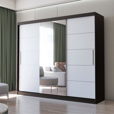 Schwebetürenschrank Kleiderschrank Schrank mit Spiegel 250cm Schwarz/Weiß Alba