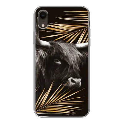 Produktbild von MuchoWow® Handyhülle Schutzhülle Hülle für iPhone XR Schottischer Highlander - Blätter - Gold Silikon Softcase Handy Hülle - Schutzdeckel