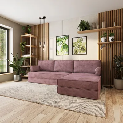 Produktbild von Masseno Ecksofa ANKO mit Metallgestell, Modulares Schlafsofa aus Schaumstoff, Klappbares Bodensofa, Schlaffunktion - Lila, POSO 130