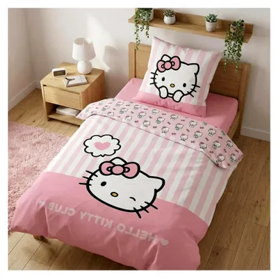 Produktbild von Hello Kitty Bettwäsche-Set Heart – Bettbezug 135x200 cm + Kissenbezug 80x80 cm – 100% Baumwolle