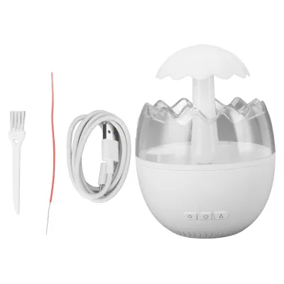 Image de Humidificateur « Pluie » 450 ml – Diffuseur d'arômes avec effet gouttes de pluie, bruit blanc, veilleuse, minuterie et port USB-C pour la chambre à coucher