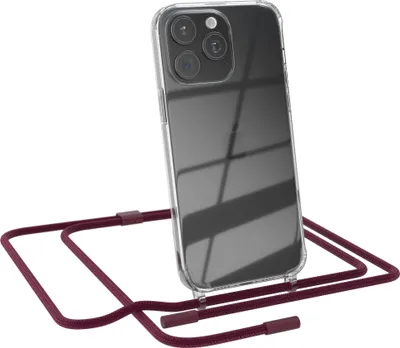 Produktbild von EAZY CASE Handykette für Apple iPhone 15 Pro Max, Clear Case aus Silikon, mit Umhängeband, abnehmbare Endstücke, Handyband in Rot