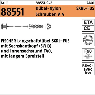 Produktbild von Fischer Langschaftdübel SXRL 8x80 FUS R mit Sechskantschraube und U-Scheibe, rostfrei