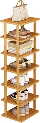 Zdjęcie produktu dla Półka na buty o wymiarach 25 x 23 x 115 cm, z 7 półkami, wykonana z bambusa, idealna do przedpokoju
