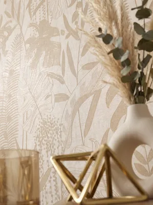 Newroom papel pintado no tejido Wilmara Beige beis, ambientado