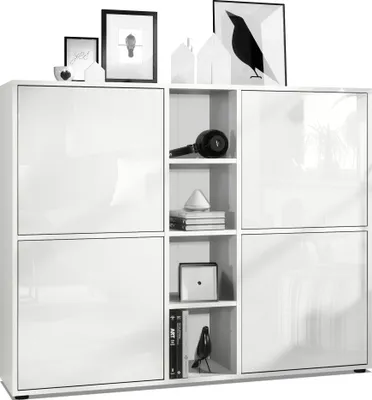 Produktbild von Vladon Highboard Cuba V3,  Germany, Weiß matt/Weiß Hochglanz - Moderne Anrichte mit 12 Fächern (130,5 x 105,5 x 35,5 cm)