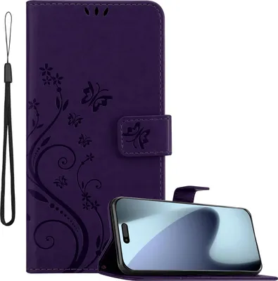 Immagine prodotto di Custodia Cadorabo per Apple iPhone 17 PRO in FLORAL DARK PURPLE Custodia protettiva dal design floreale con chiusura magnetica, funzione stand e slot per carte di credito Custodia a libro Cover