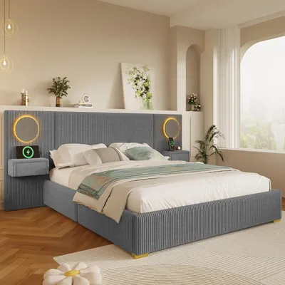 Produktbild von STILVORA Polsterbett 180x200 cm mit Matratze Bettgestell mit LED-Kopfteil und USB-Anschlüssen, Samtbett mit Nachttisch-Schubladen, Doppelbett mit Samtstoff