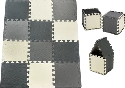 Produktbild von Pěnové puzzle 12 ks. - vzdělávací pěnová rohož 120 x 90 x 1,2 cm s okrajem - šedá